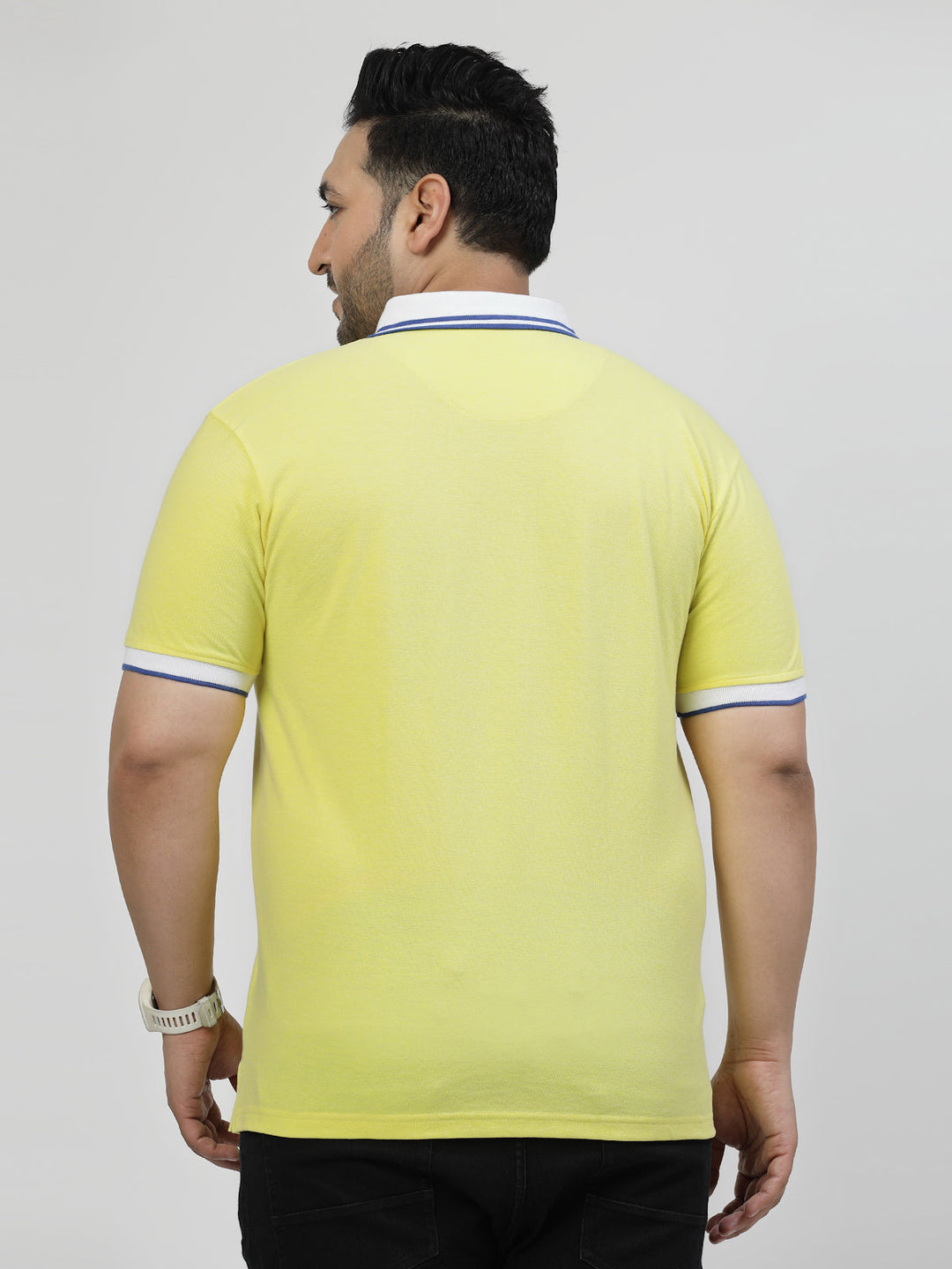 Men Plus Size Mustard Yellow Polo Collar Drop-Shoulder Sleeves Cotton T-shirt