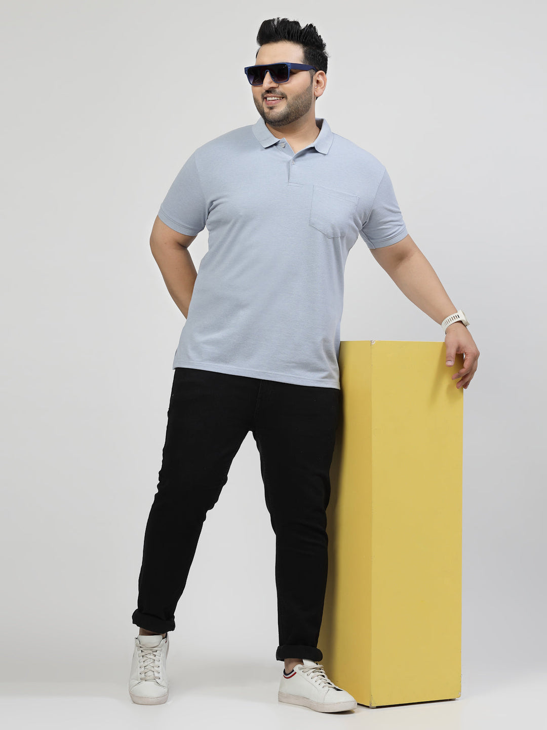 Men Plus Size Navy Blue Polo Collar T-shirt