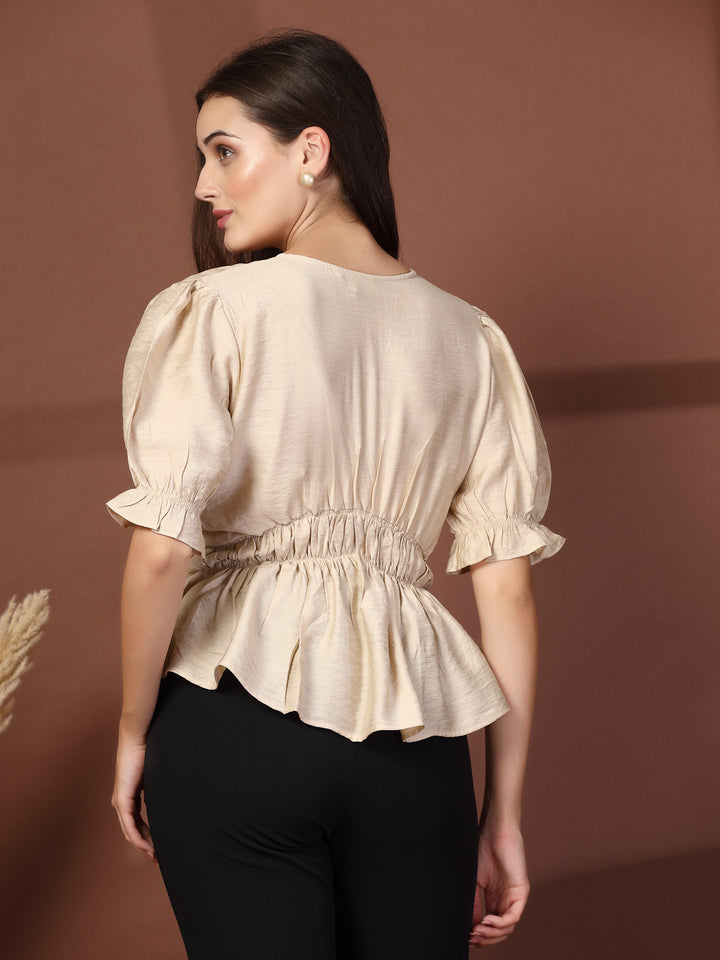 Women V-Neck Puff Sleeve Top