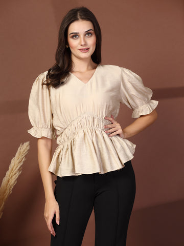 Women V-Neck Puff Sleeve Top