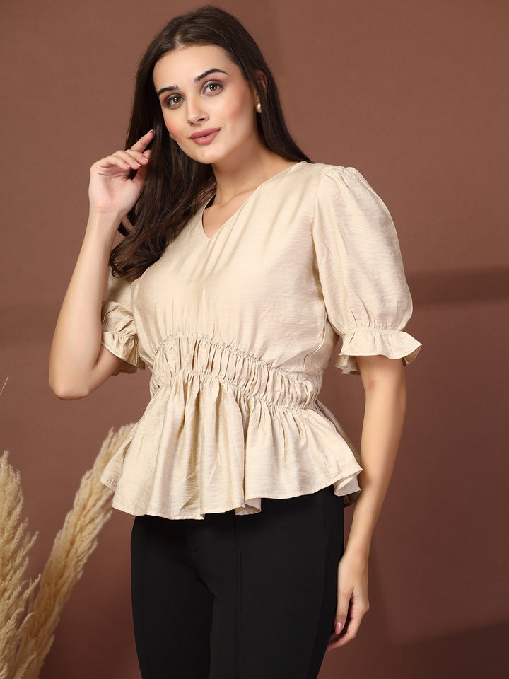 Women V-Neck Puff Sleeve Top