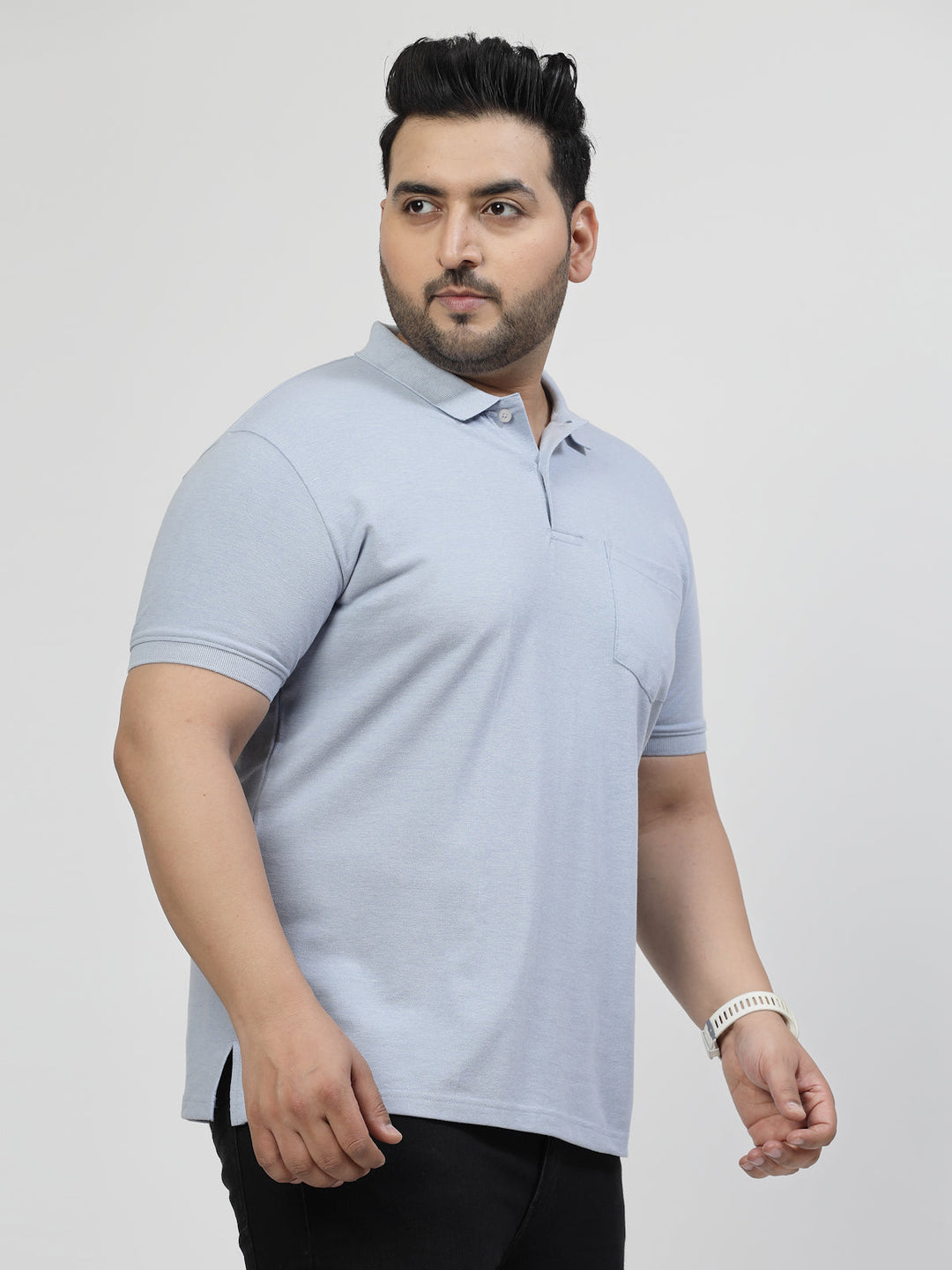 Men Plus Size Navy Blue Polo Collar T-shirt