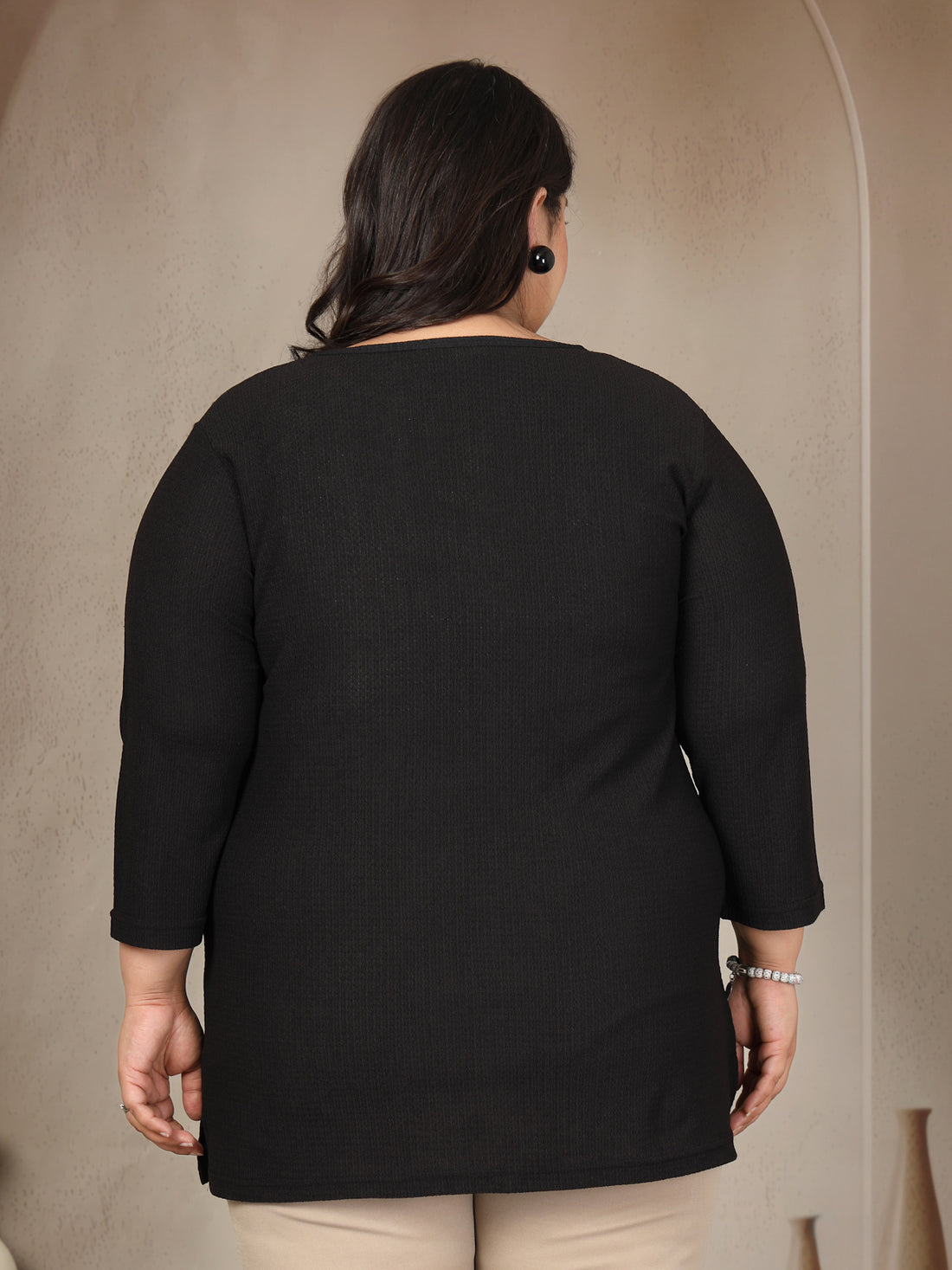 Plus Size Round Neck 3/4 Sleeve T-shirt