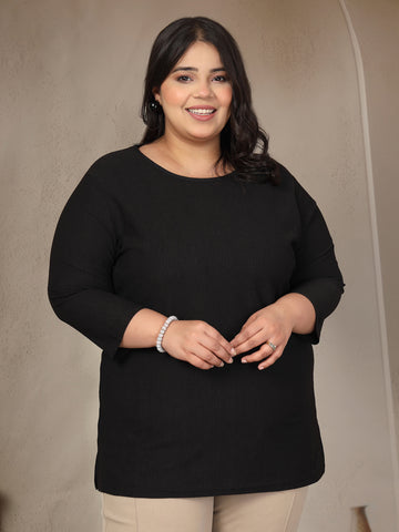 Plus Size Round Neck 3/4 Sleeve T-shirt