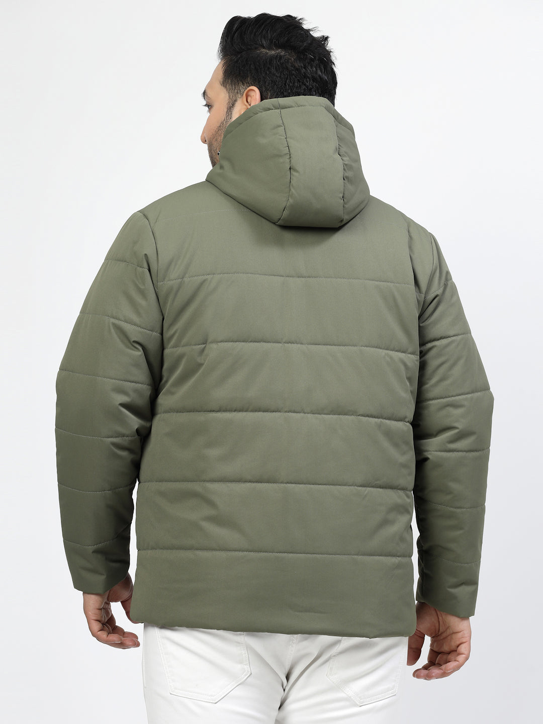 Men Olive Green Solid Padded Jacket