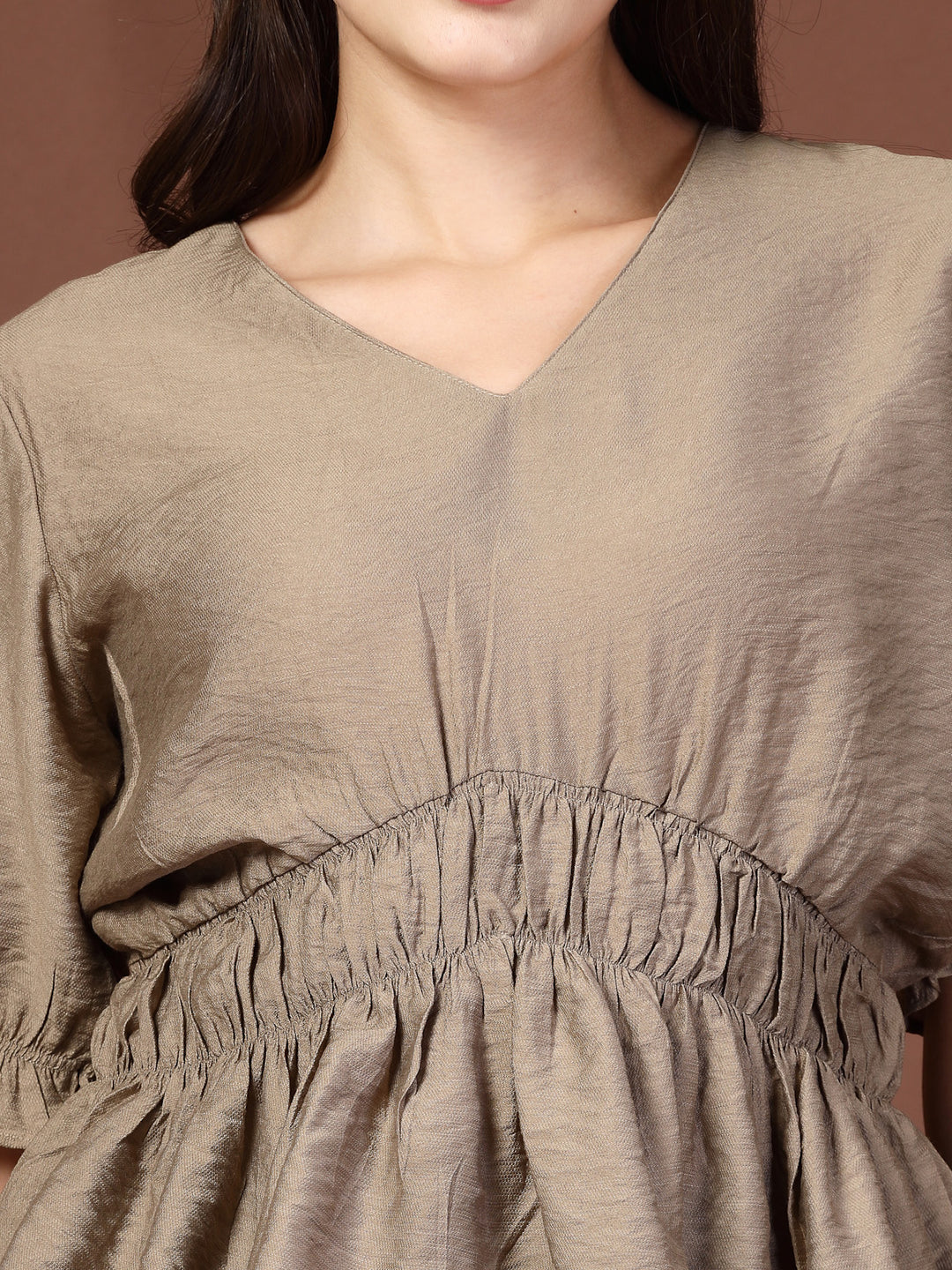 Women V-Neck Cinched Waist Top