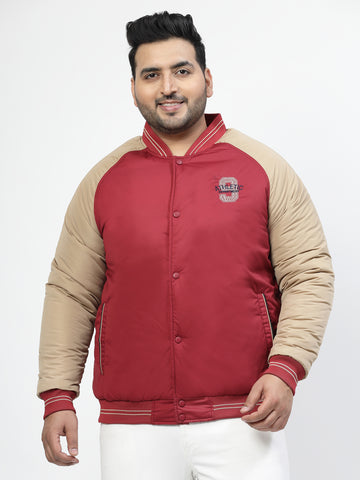 Plus Size Colourblocked Stand Collar Bomber Jacket