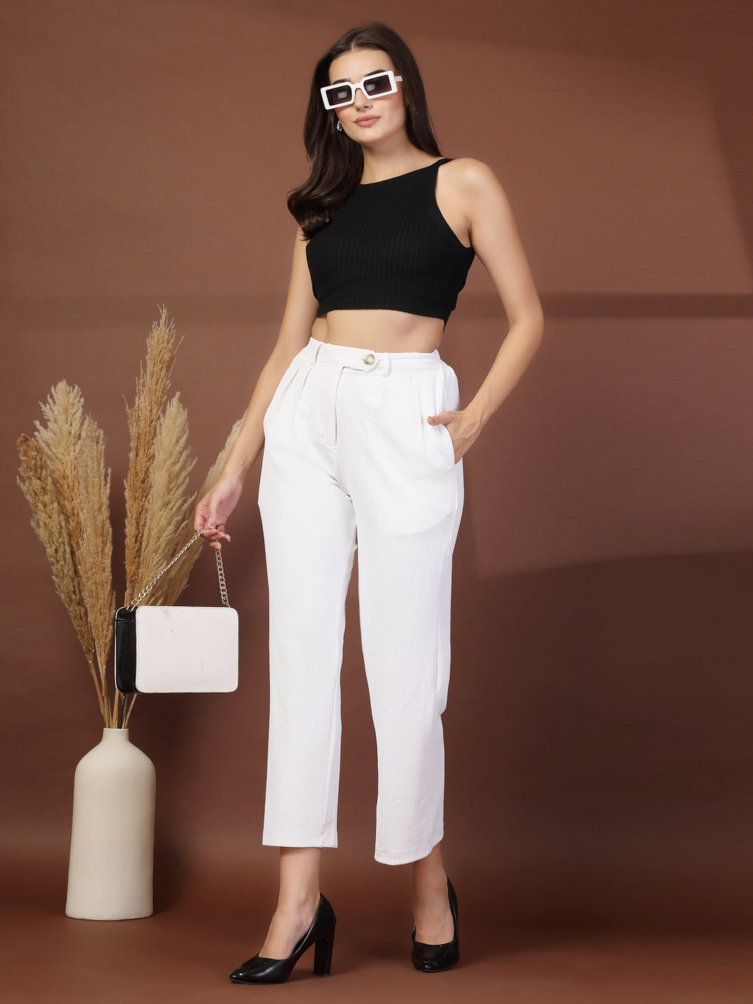 Women Regular Fit Pleated Trousers