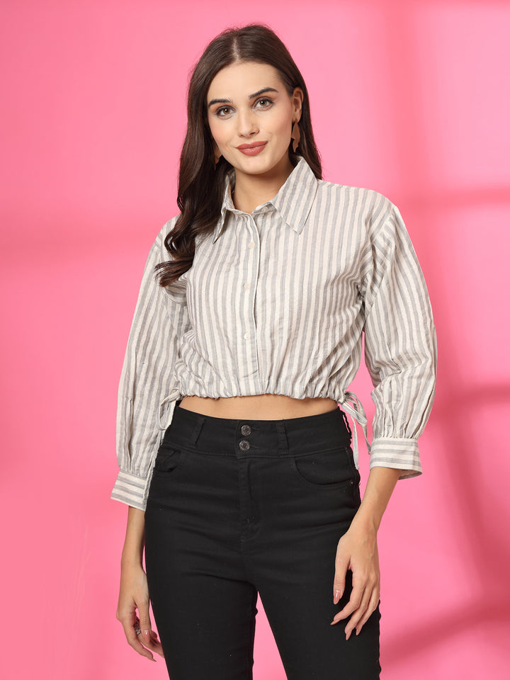 Women Vertical Stripes Striped Cotton A-Line Crop Top