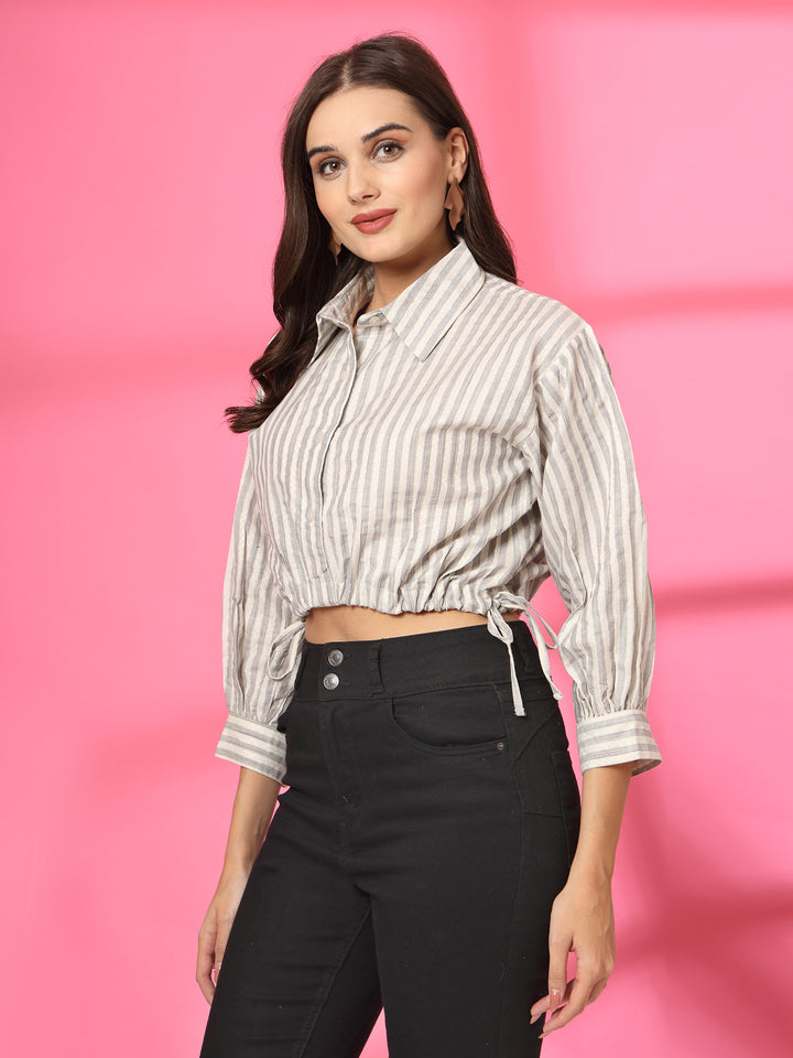 Women Vertical Stripes Striped Cotton A-Line Crop Top