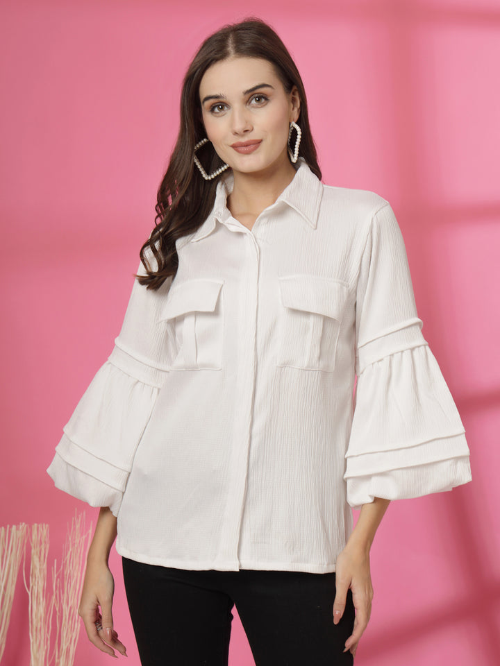 Women Spread Collar Textured Casual Shirt