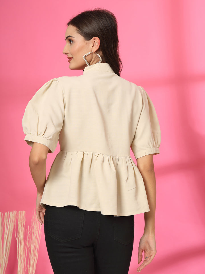 Women Mandarin Collar Cotton Peplum Top