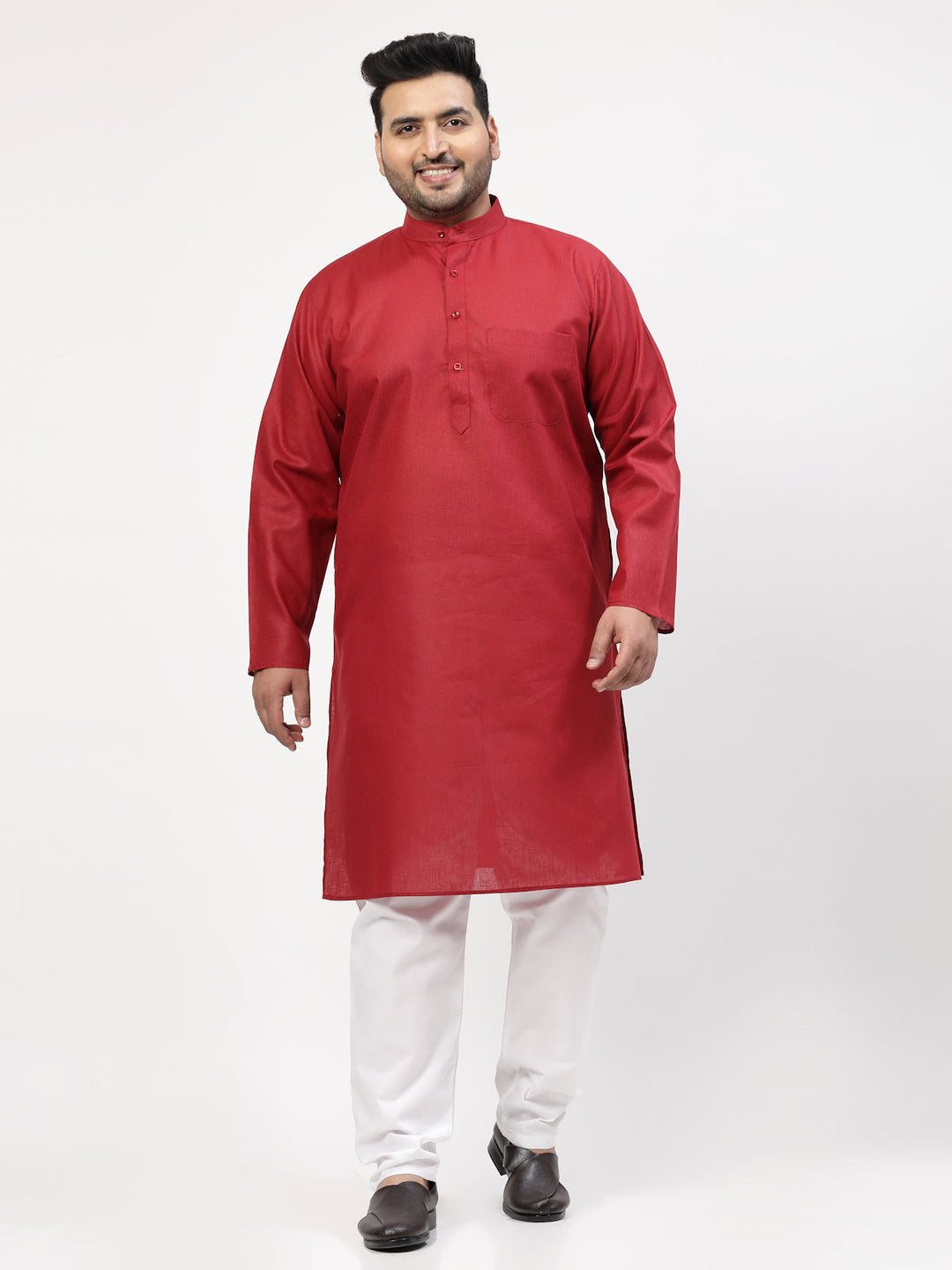 Mandarin Collar Pure Cotton Straight Kurta With Pyjama