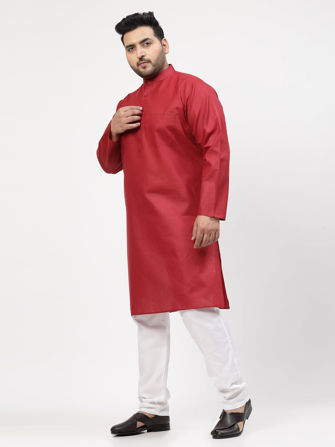 Mandarin Collar Pure Cotton Straight Kurta With Pyjama