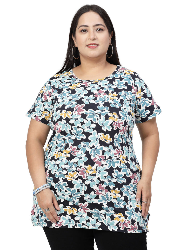 Floral Printed Round Neck Short Sleeves T-shirt