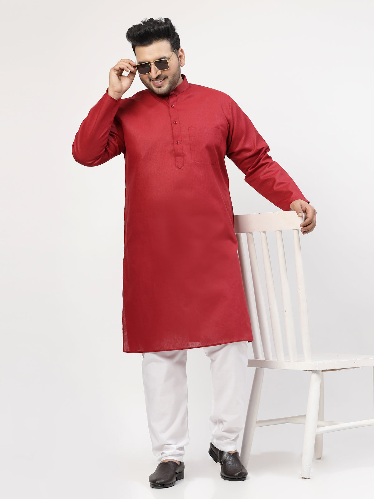 Mandarin Collar Pure Cotton Straight Kurta With Pyjama