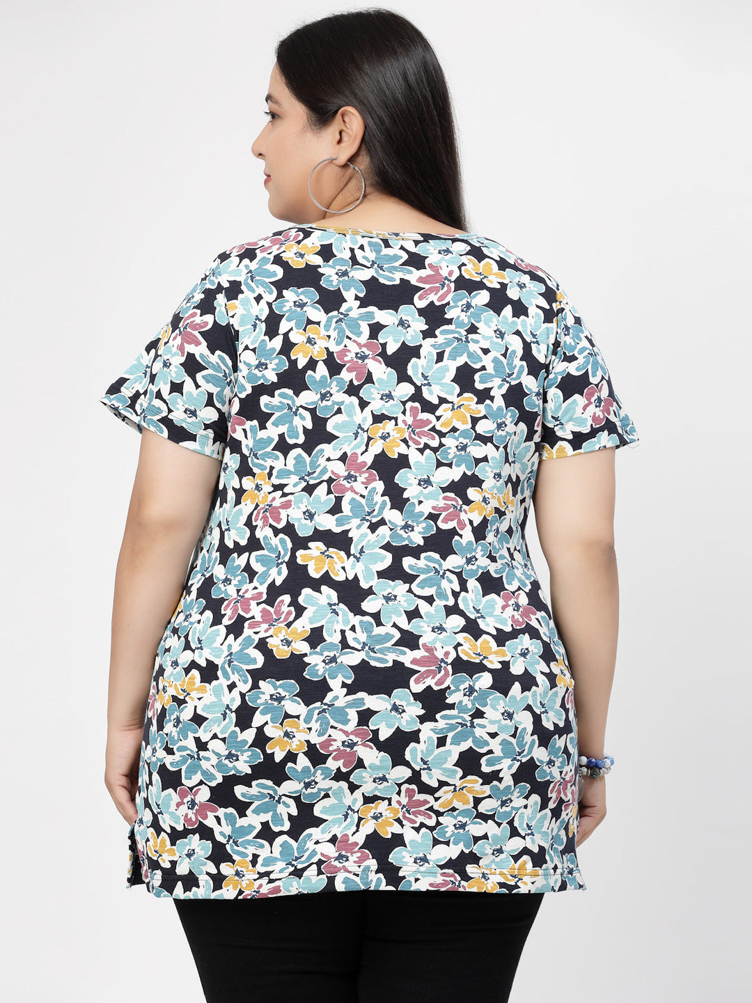 Floral Printed Round Neck Short Sleeves T-shirt