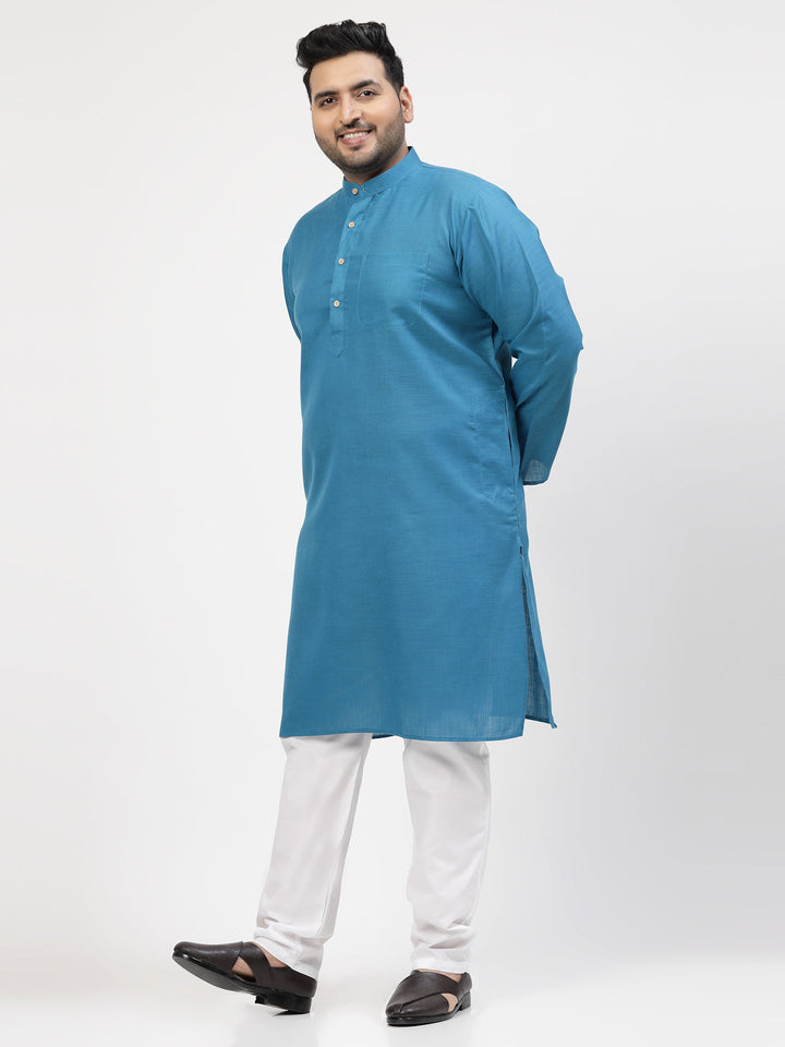 Men Blue & White Solid Kurta with Pyjamas