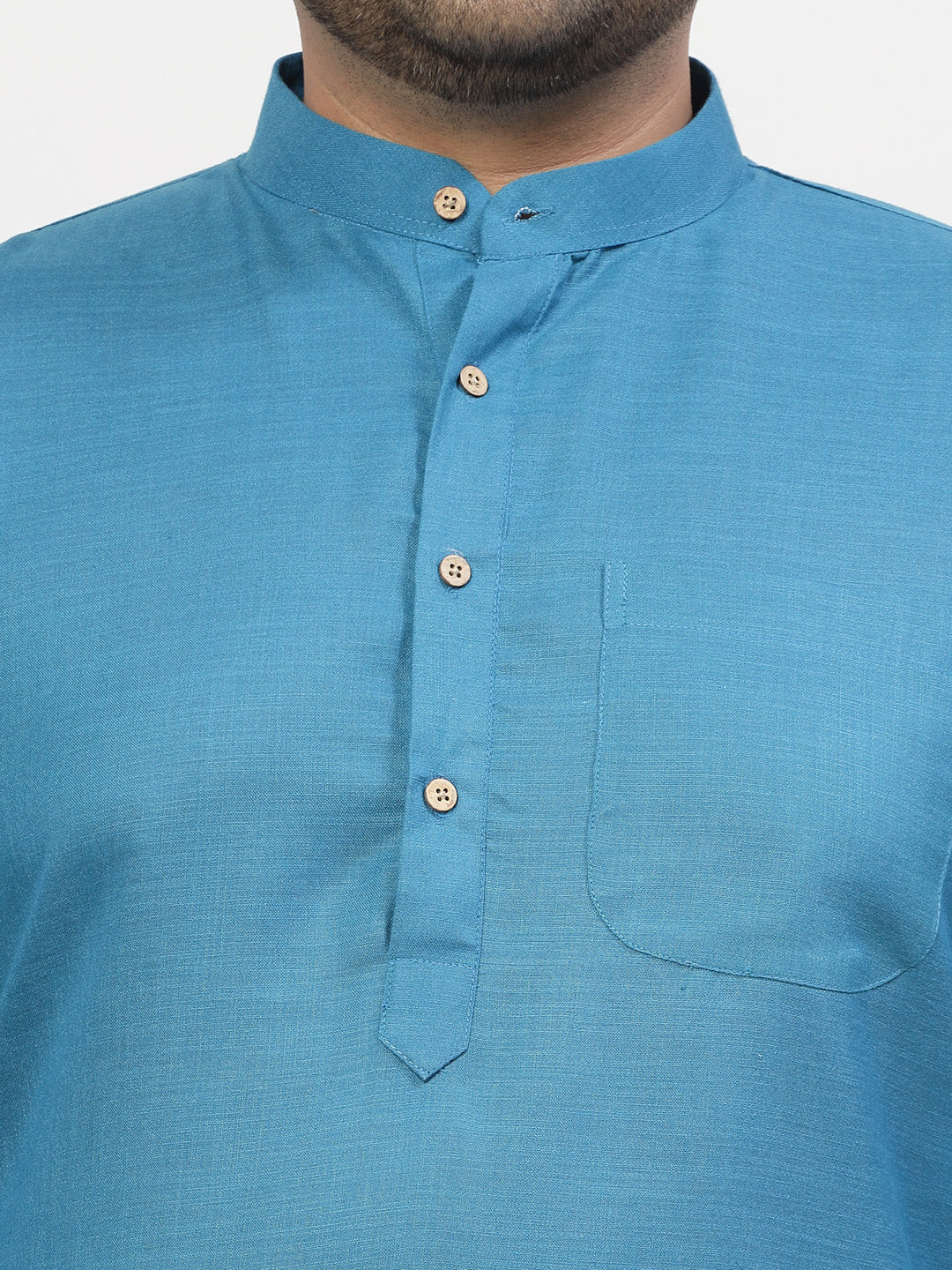 Men Blue & White Solid Kurta with Pyjamas