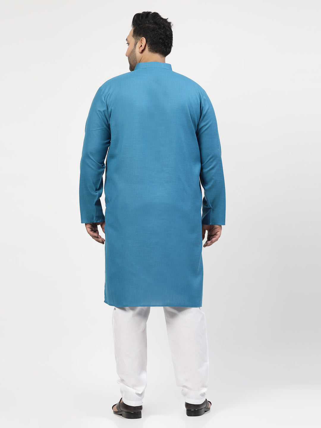 Men Blue & White Solid Kurta with Pyjamas