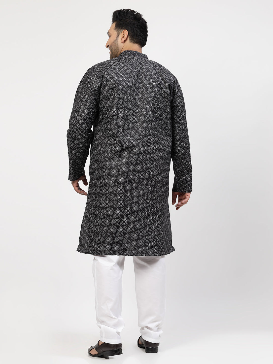 Men Black & White Self Design Kurta with Pyjamas