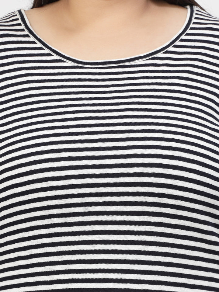 Round Neck Short Sleeves Striped Cotton Regular Fit Plus Size T-shirt