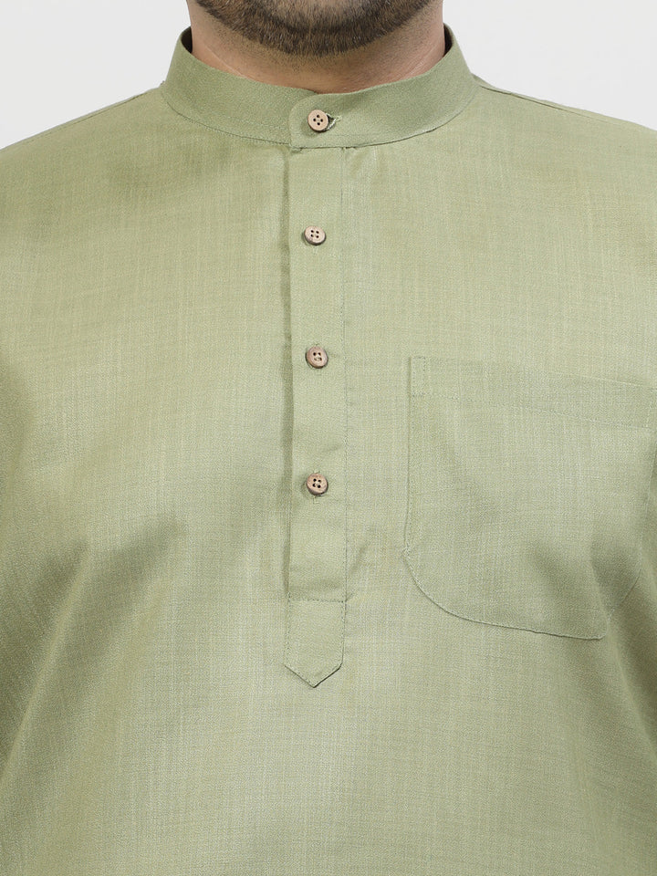 Men Green & White Solid Kurta with Pyjamas