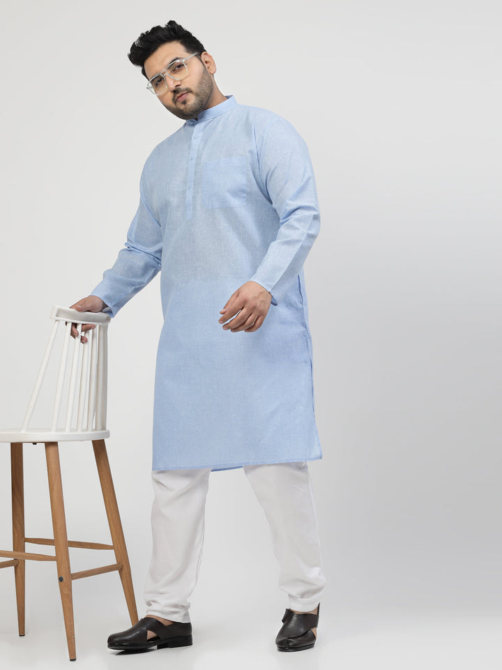 Plus Size Blue & White Regular Pure Cotton Kurta with Pyjamas