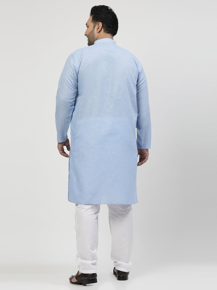 Plus Size Blue & White Regular Pure Cotton Kurta with Pyjamas