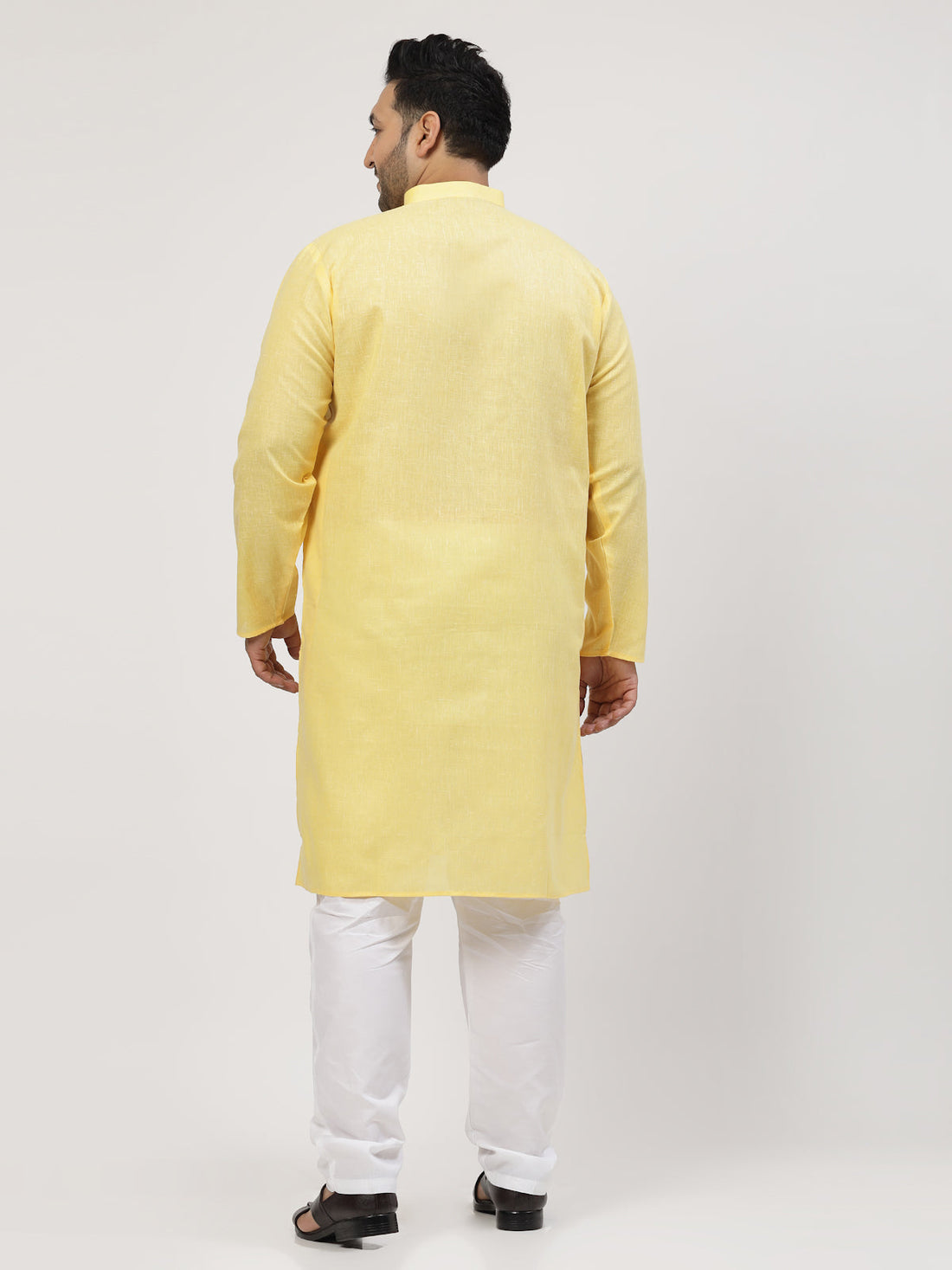 Plus Size Yellow & White Regular Pure Cotton Kurta with Pyjamas