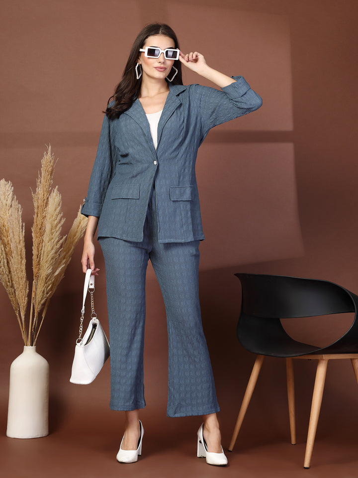 Self Design Blazer With Trousers Co-Ords