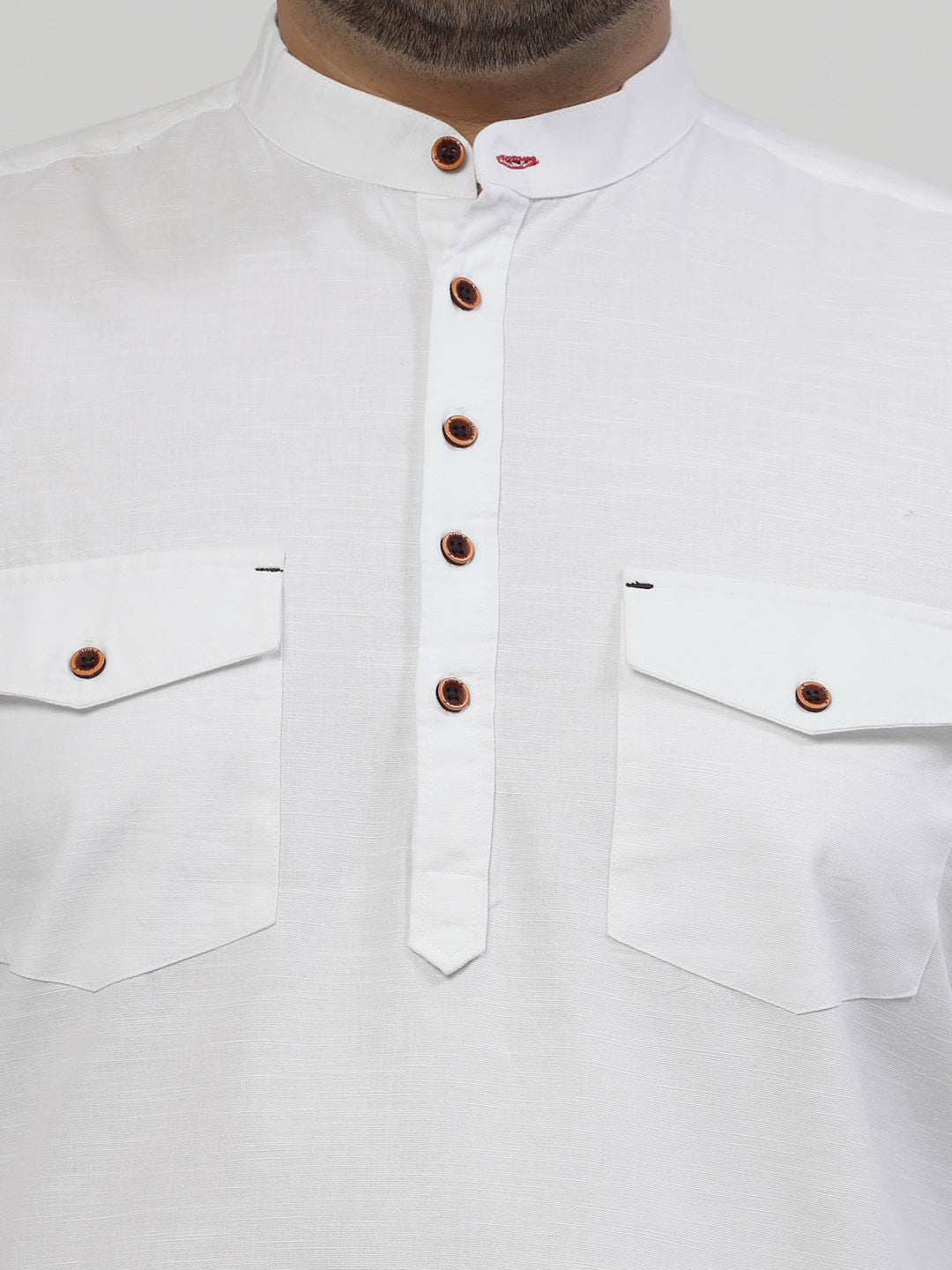 Mandarin Collar Roll Up Sleeves Pure Cotton Casual Shirt