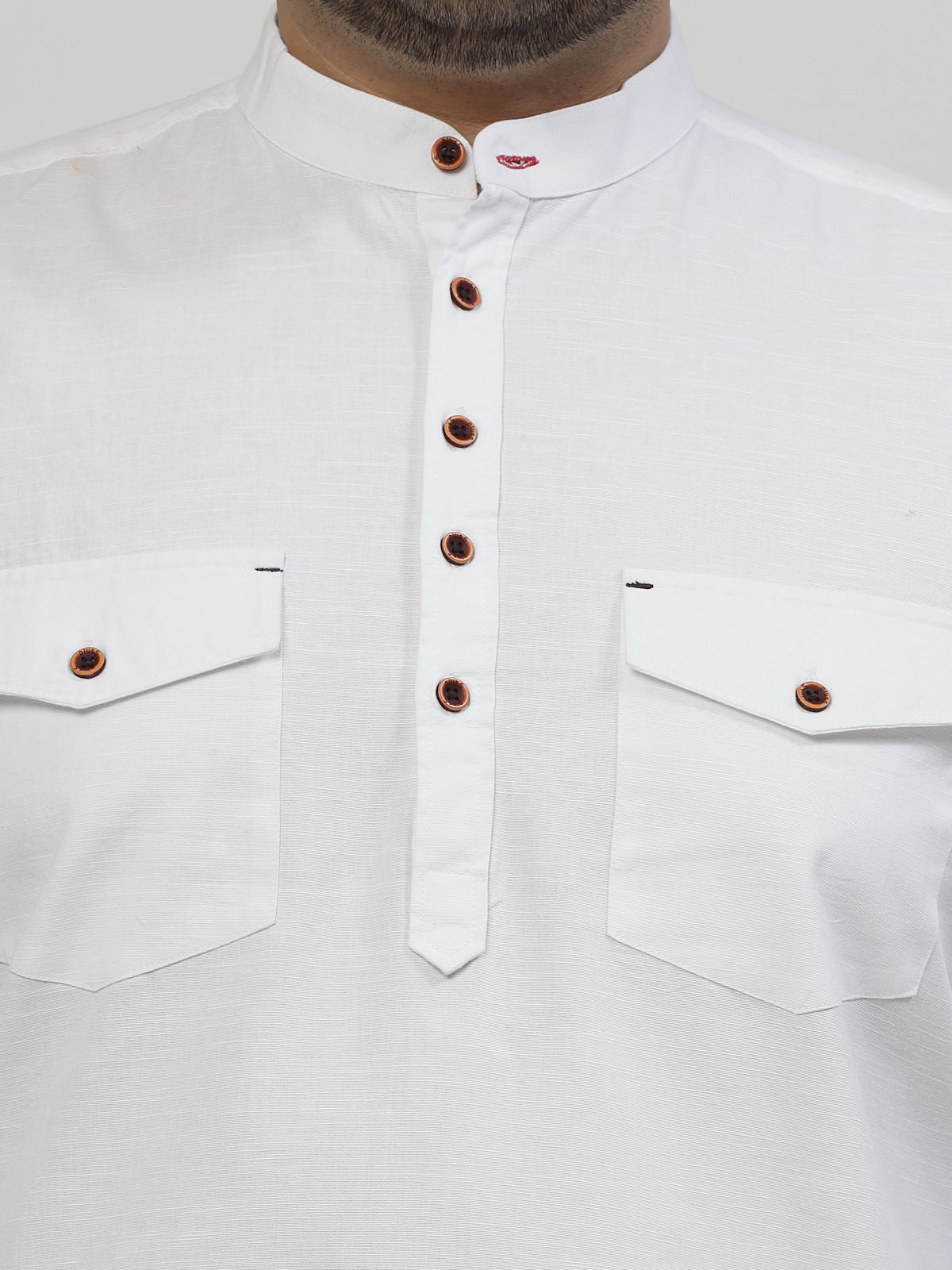 Mandarin Collar Roll Up Sleeves Pure Cotton Casual Shirt