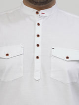 Mandarin Collar Roll Up Sleeves Pure Cotton Casual Shirt