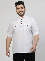 Mandarin Collar Roll Up Sleeves Pure Cotton Casual Shirt