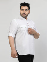 Mandarin Collar Roll Up Sleeves Pure Cotton Casual Shirt