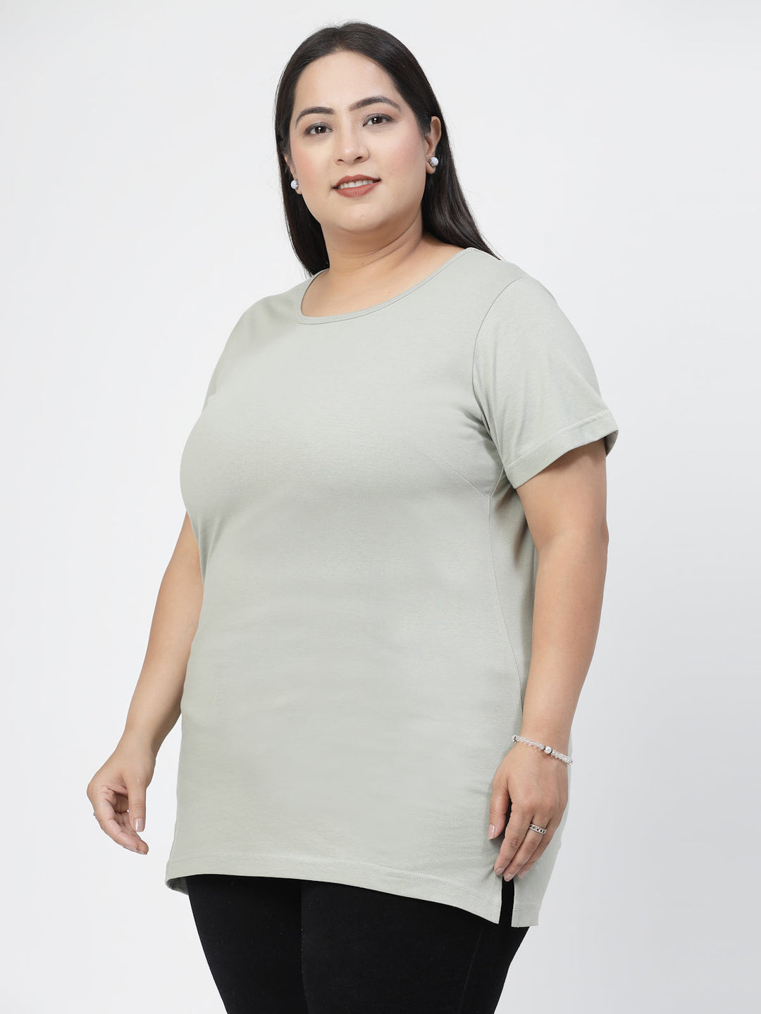 Plus Size Round Neck Short Sleeves Cotton T-shirt