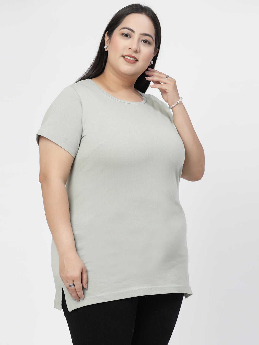 Plus Size Round Neck Short Sleeves Cotton T-shirt