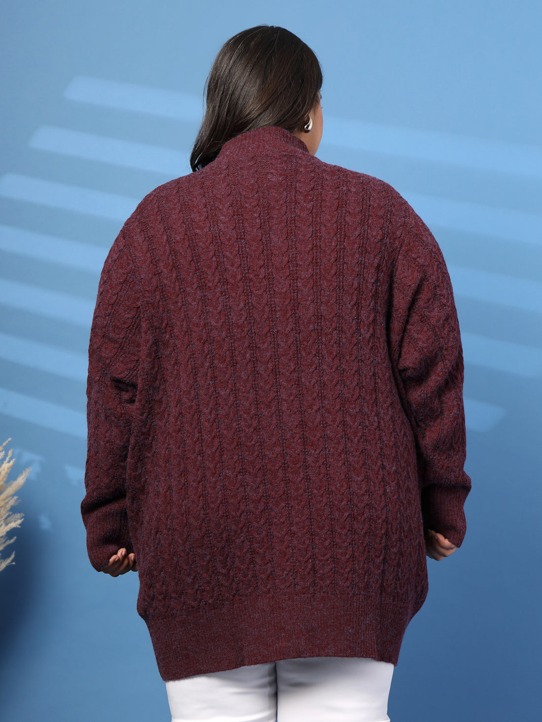 Plus Size Women Solid High Neck Sweater