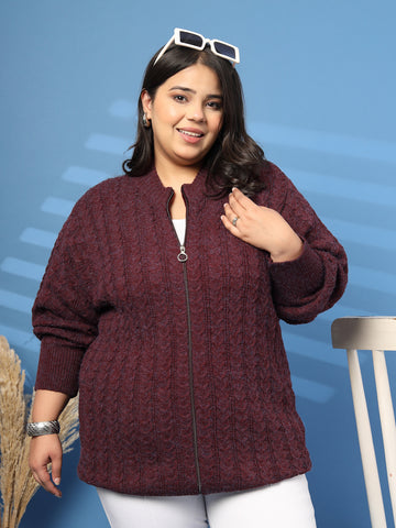 Plus Size Women Solid High Neck Sweater