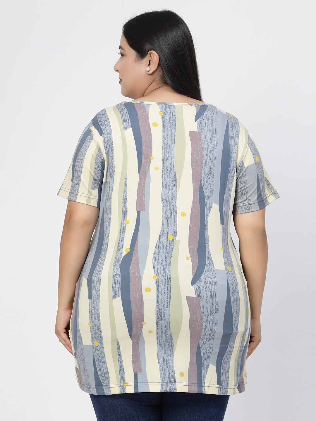 Grey Abstract Printed Drop-Shoulder Sleeves Cotton Casual T-shirt