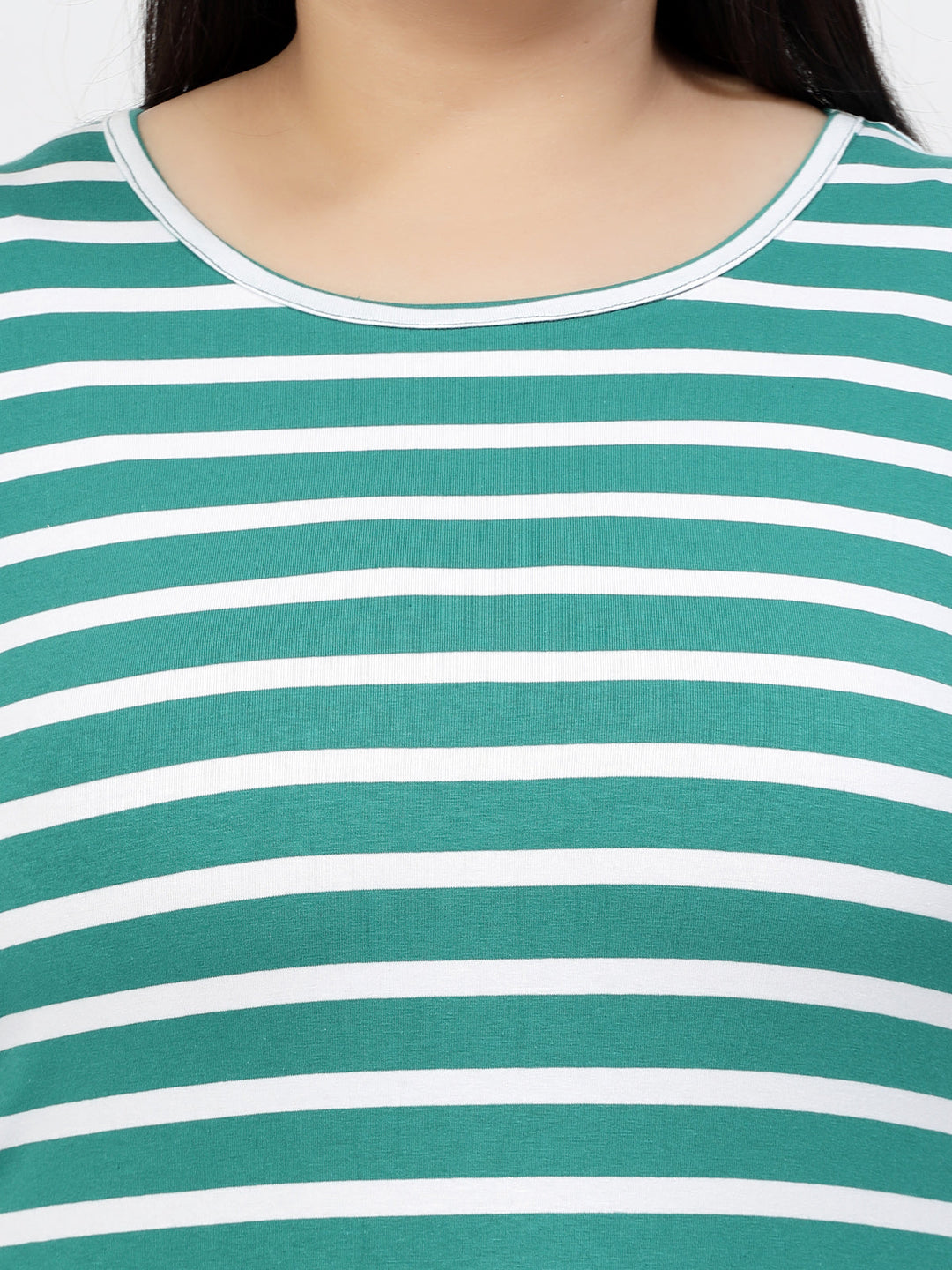 Plus Size Striped Printed Round Neck Short Sleeves Cotton T-shirt