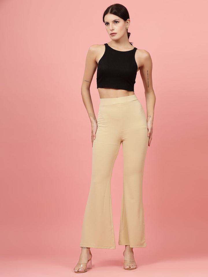 Women Beige Bootcut Regular Fit High-Rise Trousers