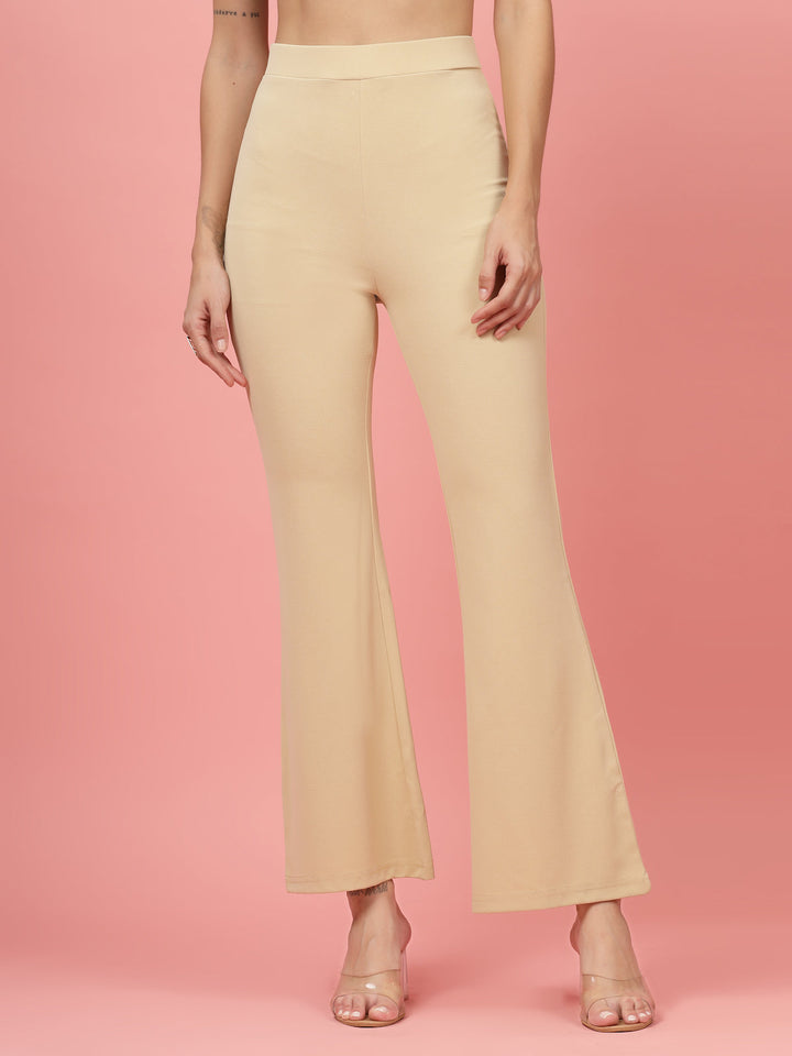 Women Beige Bootcut Regular Fit High-Rise Trousers