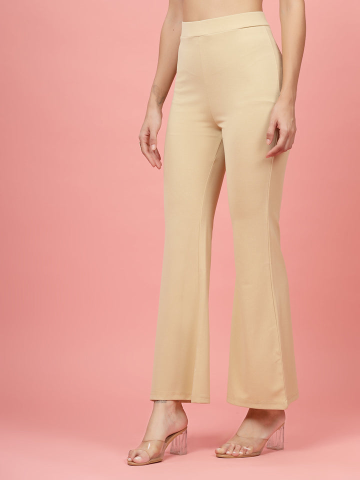 Women Beige Bootcut Regular Fit High-Rise Trousers