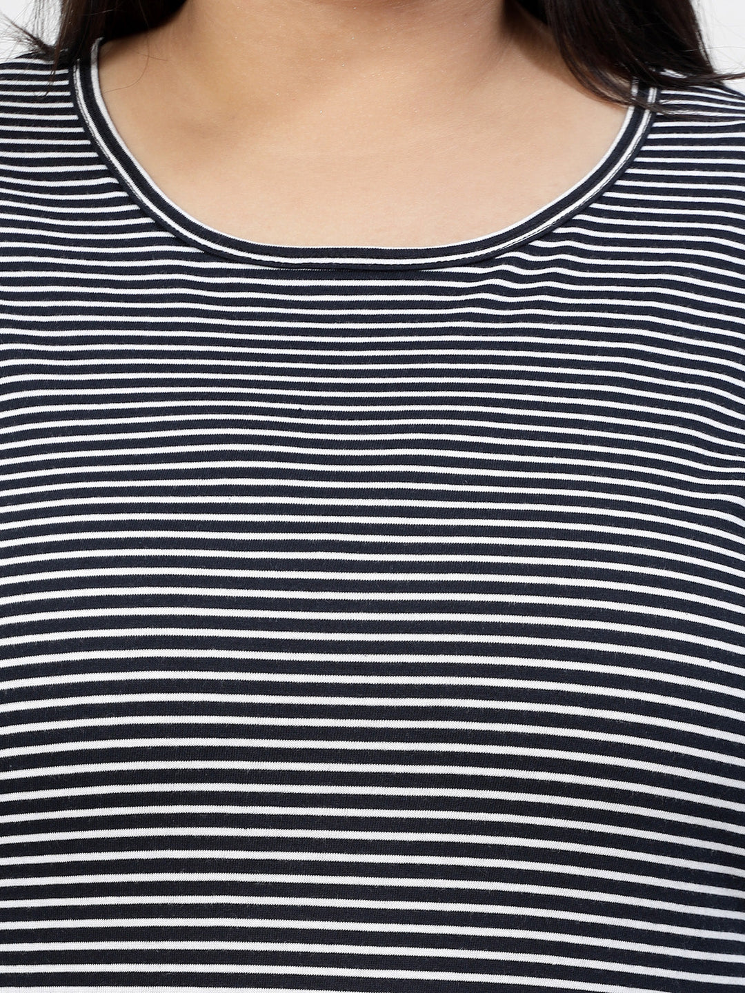 Round Neck Short Sleeves Striped Cotton Regular Fit Plus Size T-shirt