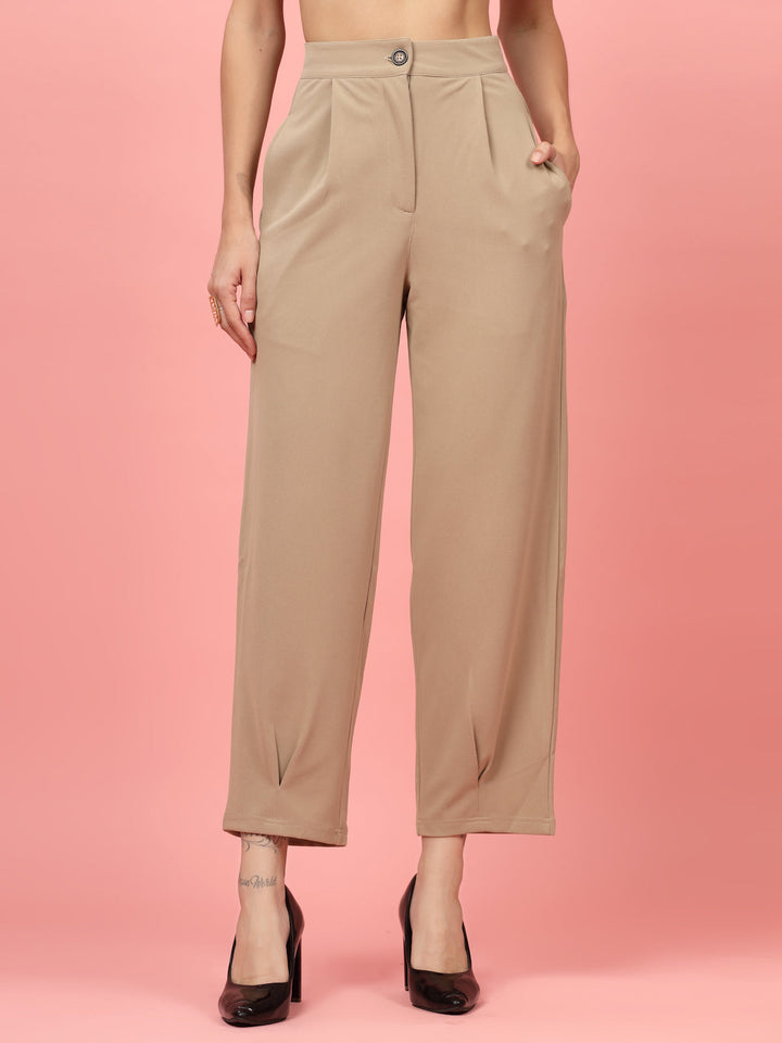 Women Nude Regular Fit Mid-Rise Parallel Trousers