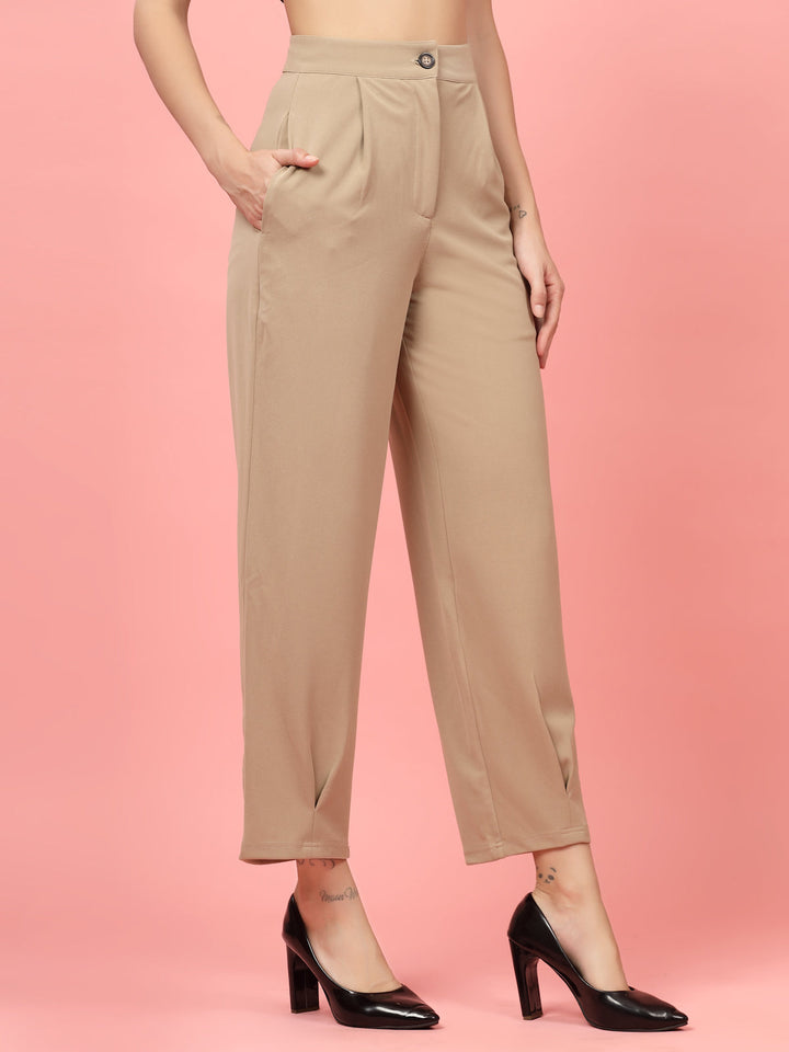 Women Nude Regular Fit Mid-Rise Parallel Trousers