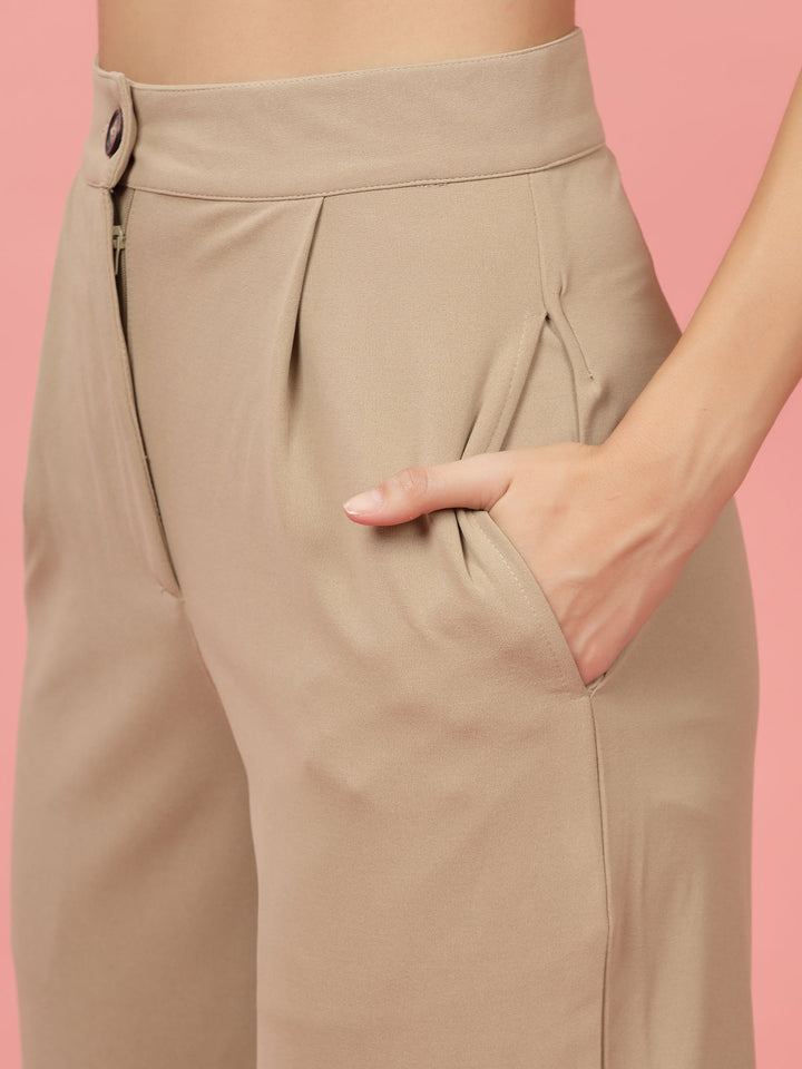 Women Nude Regular Fit Mid-Rise Parallel Trousers