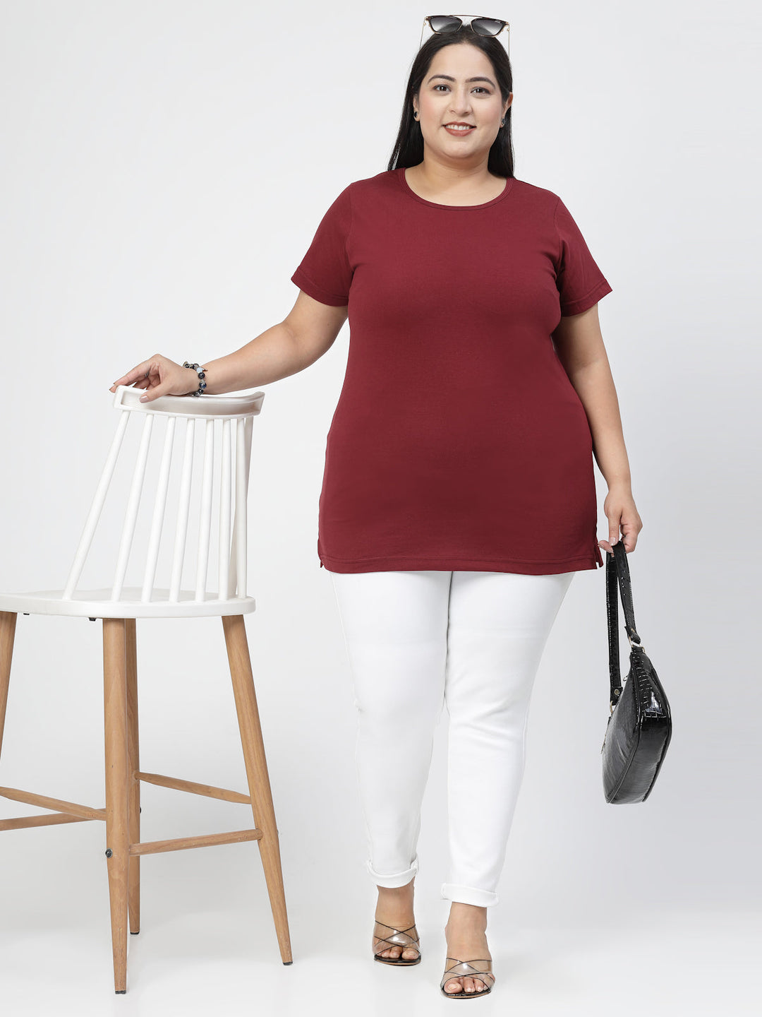 Round Neck Short Sleeves Cotton Regular Fit Plus Size T-shirt